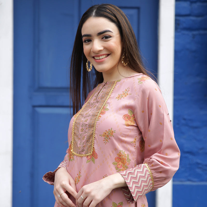 Gulmohar Coral Kurta Set
