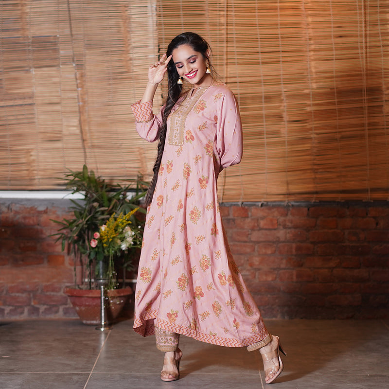 Gulmohar Coral Kurta Set