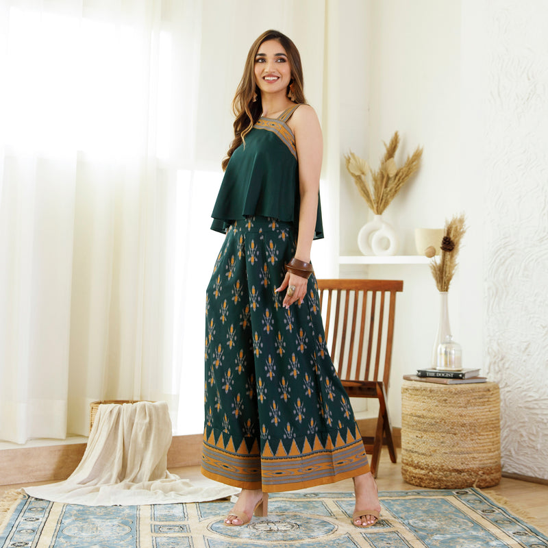 Emerald Green Ikat Printed Top Palazzo Set