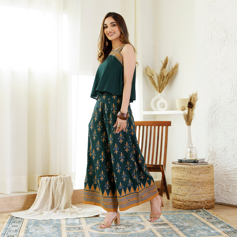 Emerald Green Ikat Printed Top Palazzo Set