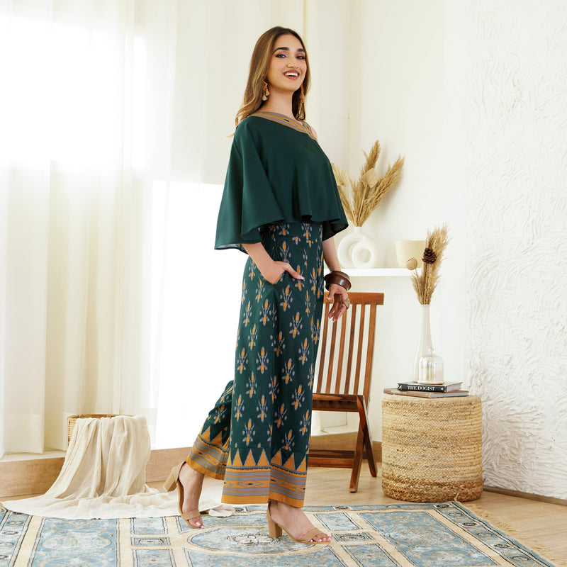 Emerald Green Ikat Printed Top Palazzo Set