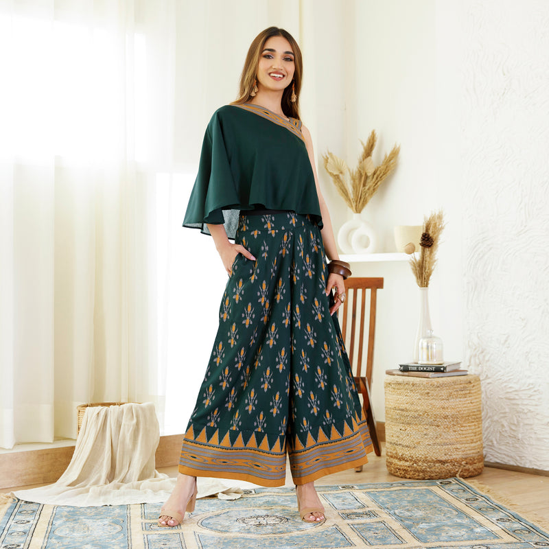 Emerald Green Ikat Printed Top Palazzo Set