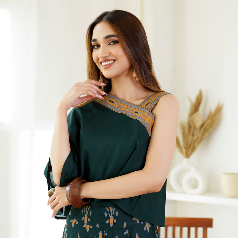 Emerald Green Ikat Printed Top Palazzo Set