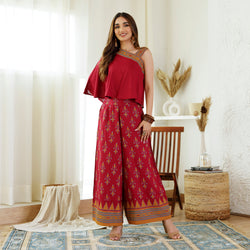 Maroon Ikat Printed Top Palazzo Set