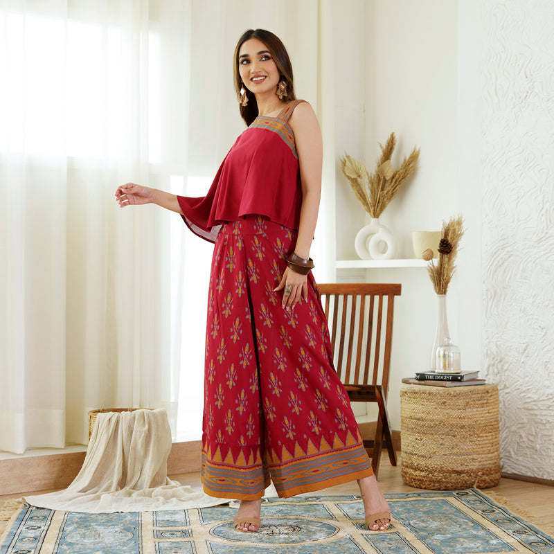 Buy Maroon Ikat Printed Top Palazzo Set | Rustorange