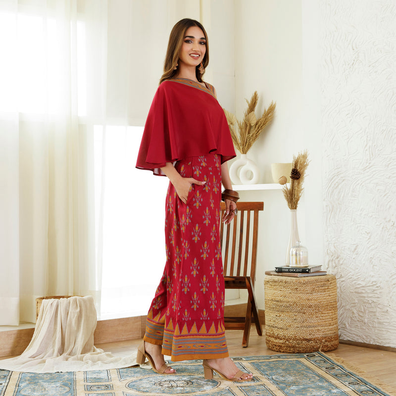 Maroon Ikat Printed Top Palazzo Set