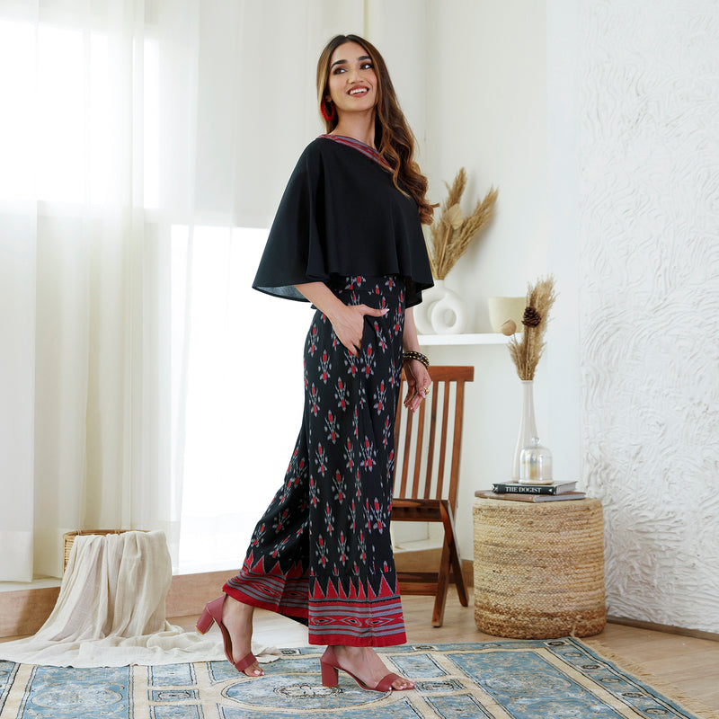 Black Ikat Printed Top Palazzo Set