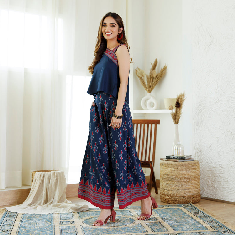 Indigo Ikat Printed Top Palazzo Set