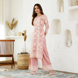 Baby Pink Floral Jaal Kurta Pants Set