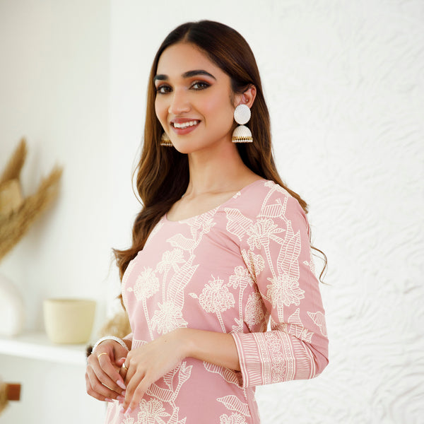 Baby Pink Floral Jaal Kurta Pants Co-ord Set