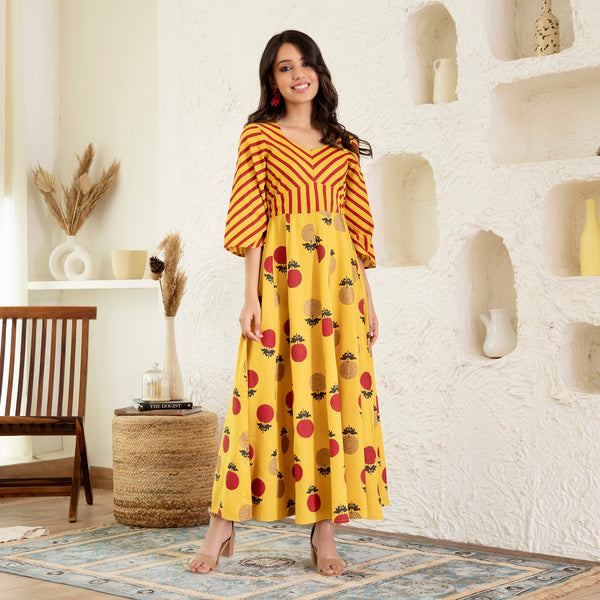 Yellow Foil Print Dress