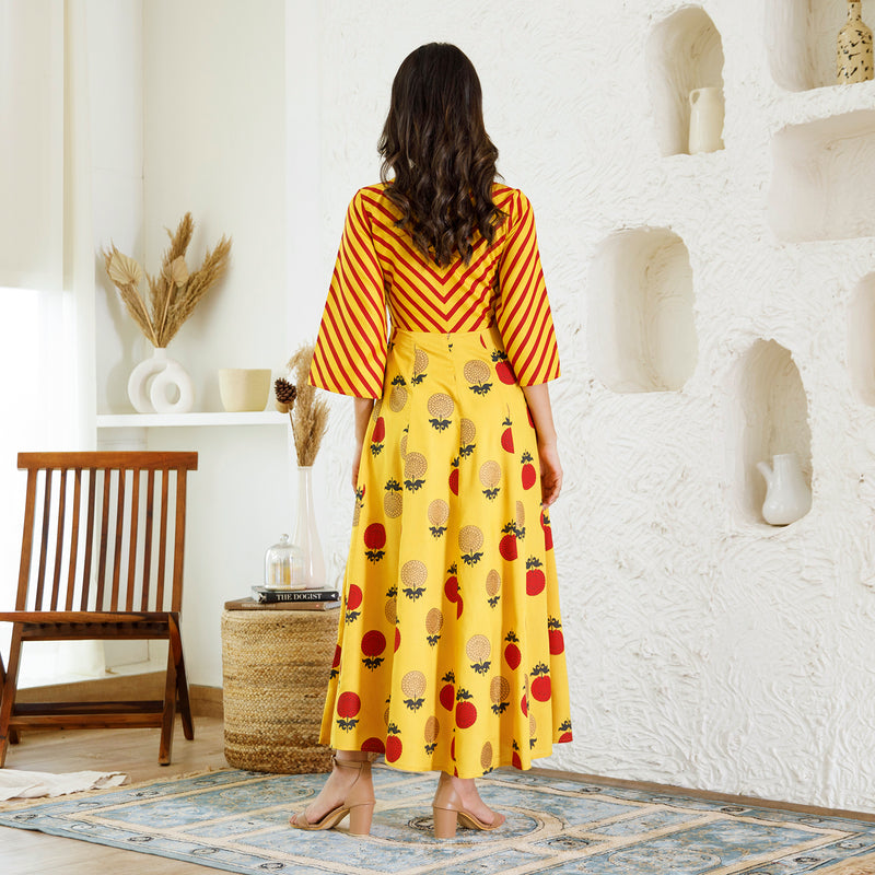 Yellow Foil Print Dress