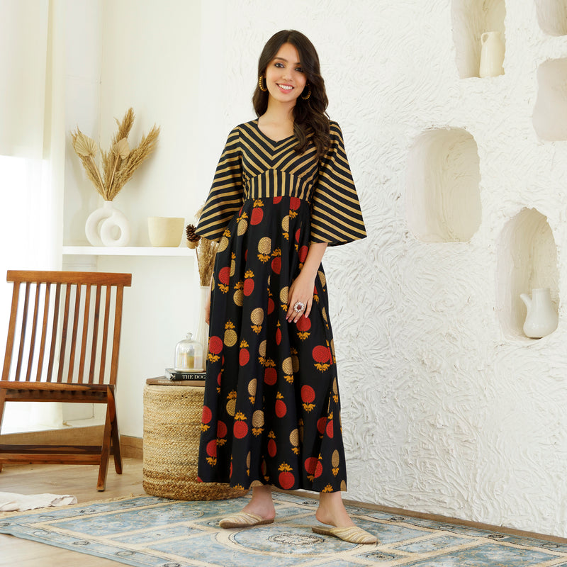 Black Foil Print Dress