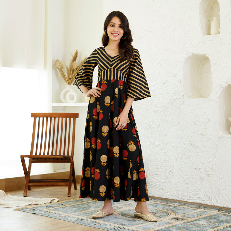Black Foil Print Dress