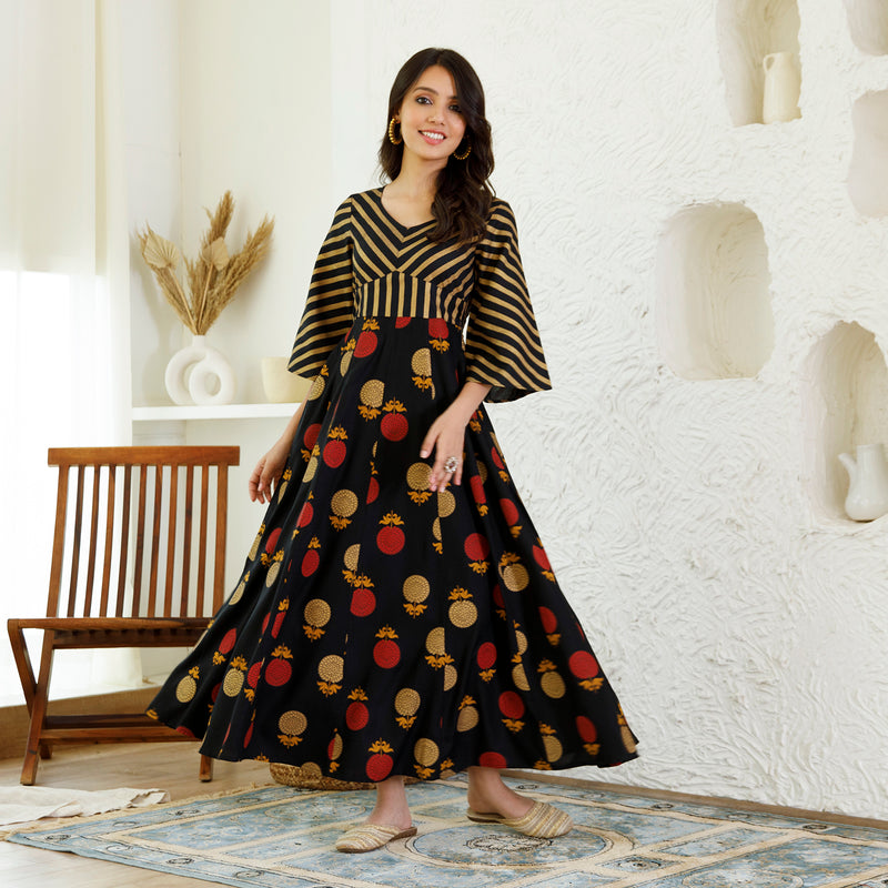 Black Foil Print Dress