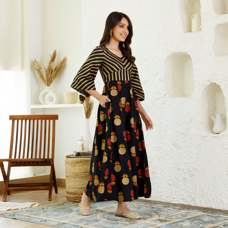 Black Foil Print Dress