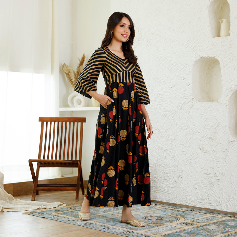 Black Foil Print Dress