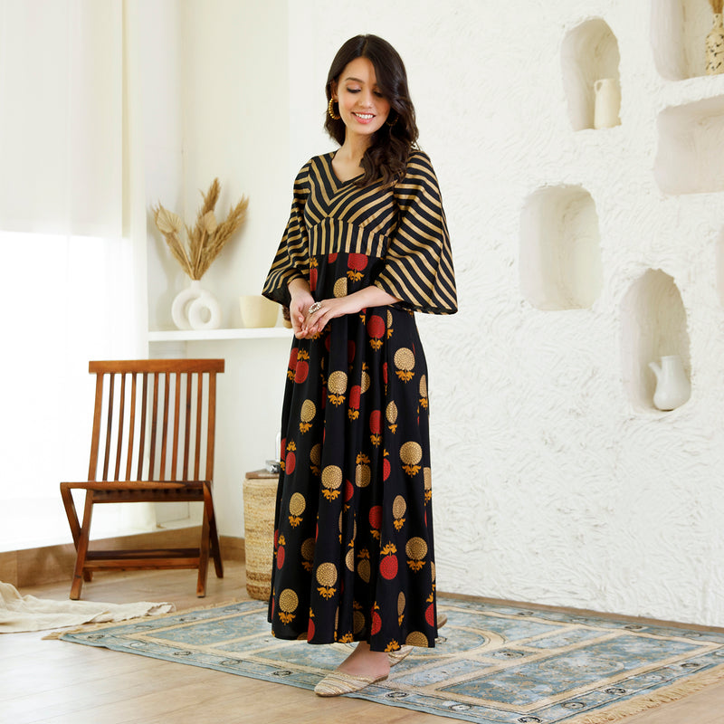 Black Foil Print Dress
