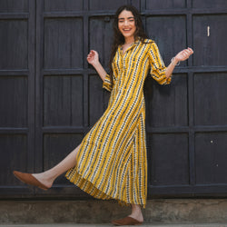 Yellow Stone Printed Shirt Dress