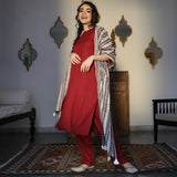 Maroon Salwar Kurta Set with Grey Dupatta