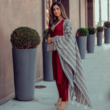 Maroon Salwar Kurta Set with Grey Dupatta