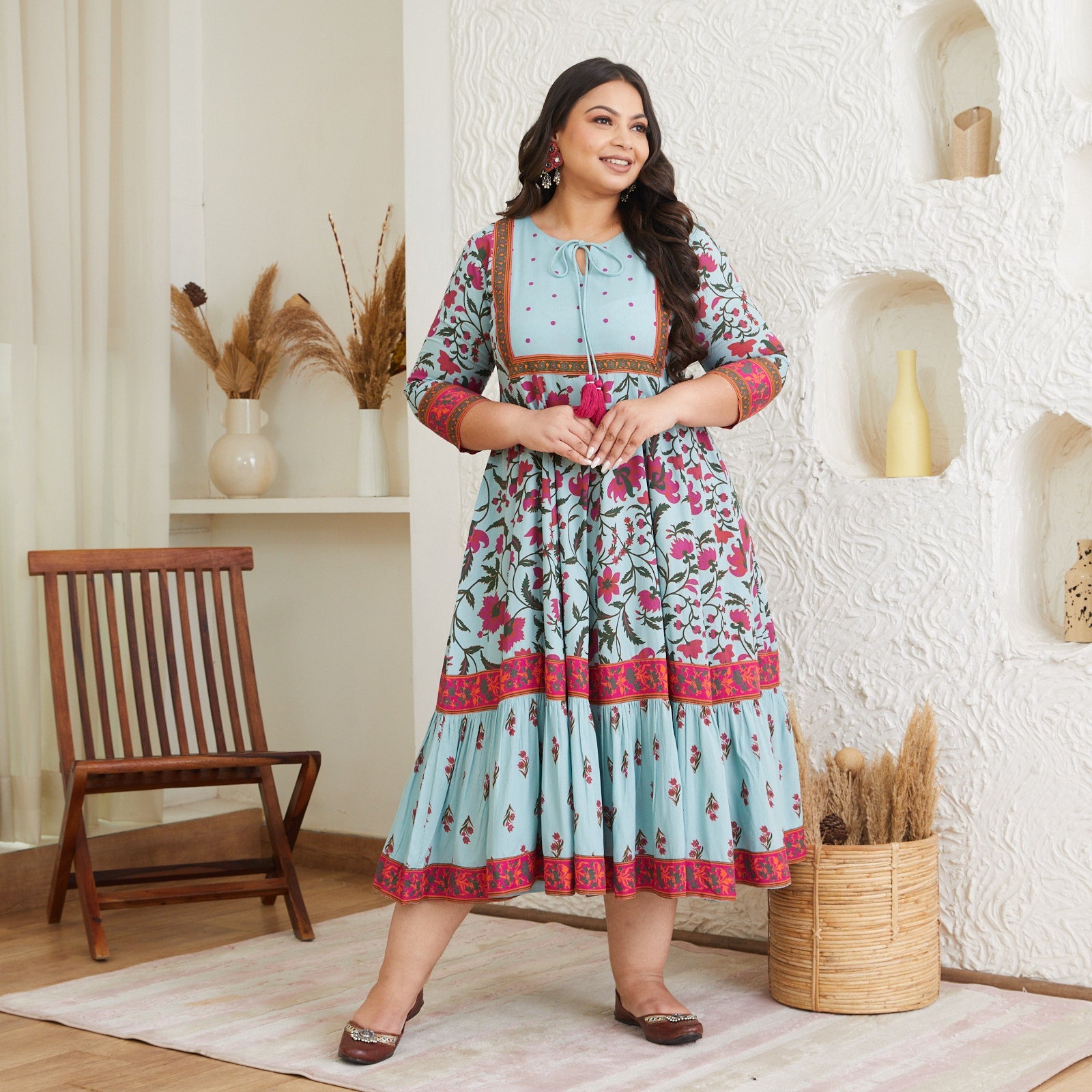Sky blue floral long dress