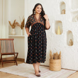 Black Bloom in the Dark V Neck Gathered Dress - SOM