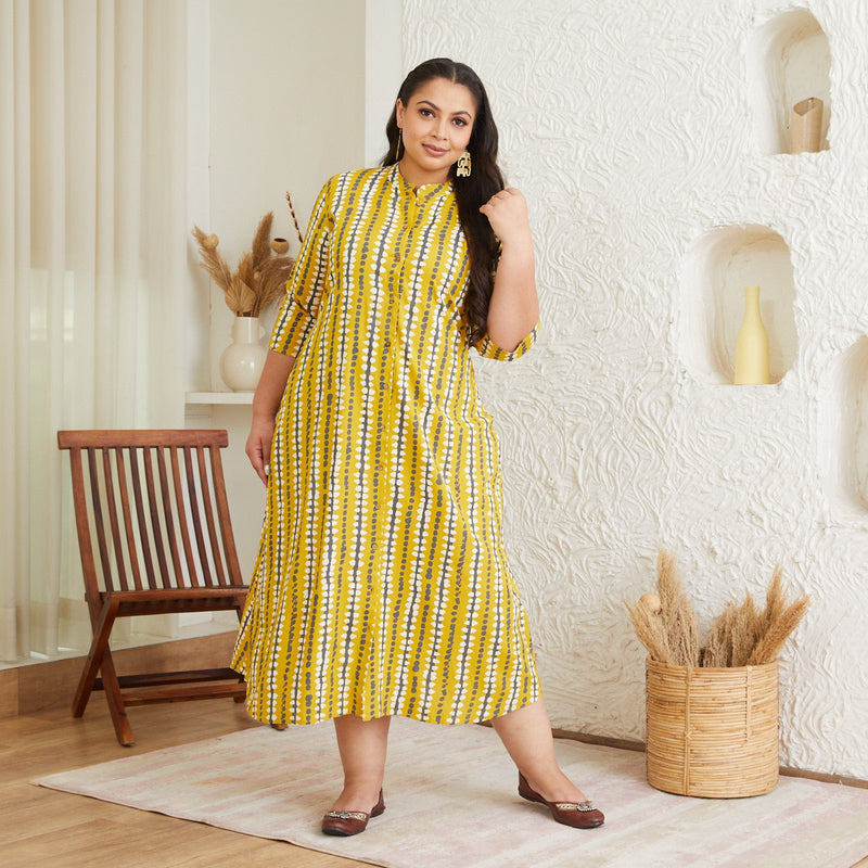 Yellow Stone Printed Shirt Dress