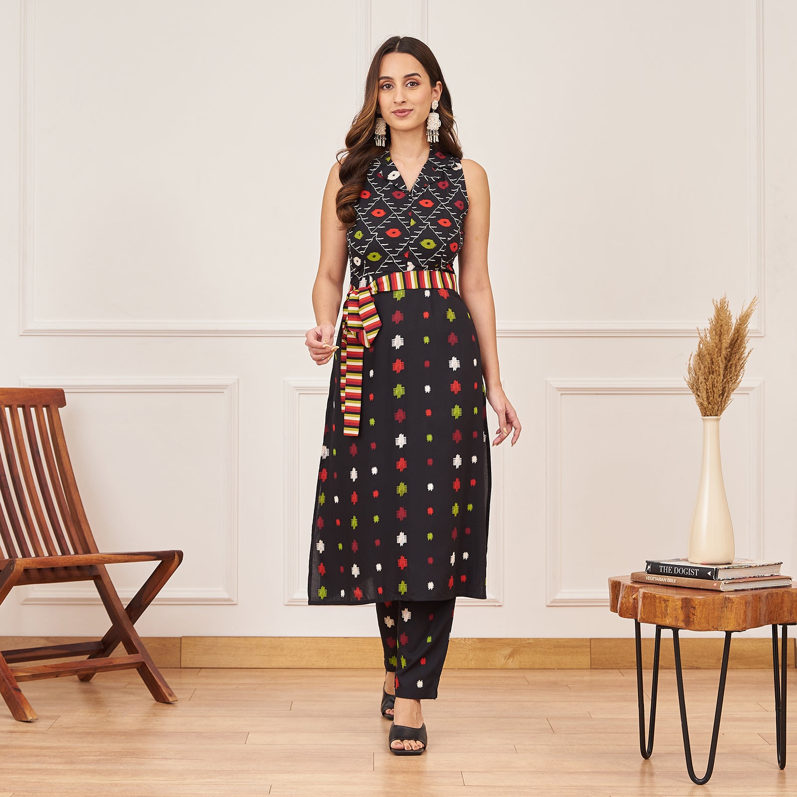 Midnight Fusion Black Ikat Combo Kurti with Pants