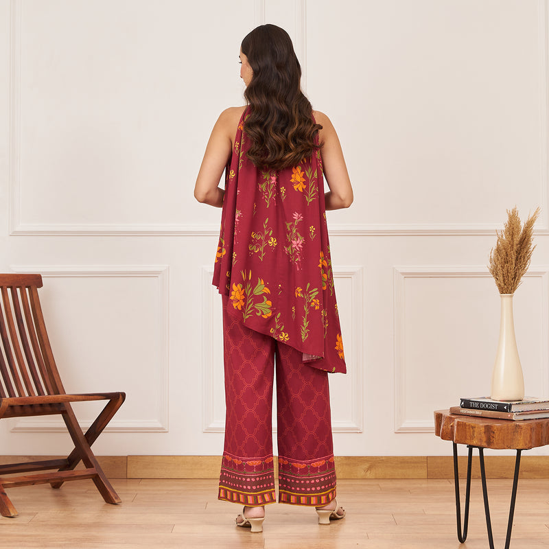 Maroon Halter Neck Top and Palazzo Set