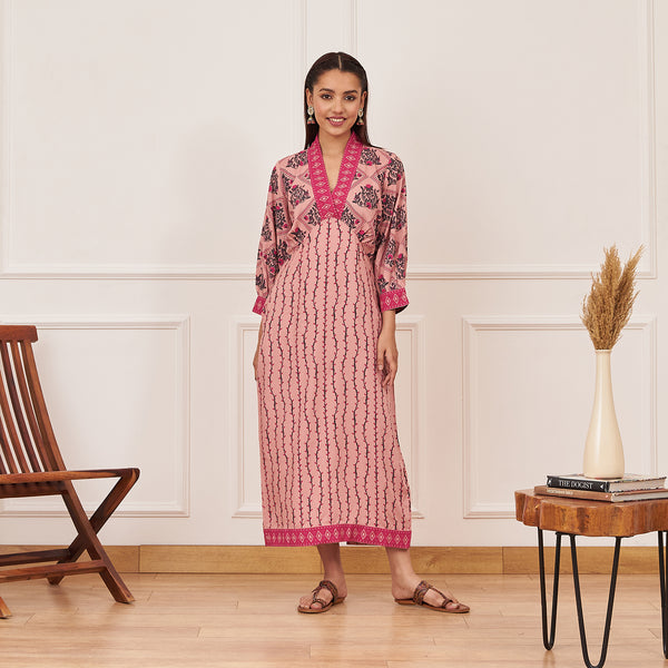 Baby Pink V-Neck Printed Dress