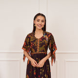 Wine Gathered Dress with Flutter Sleeves