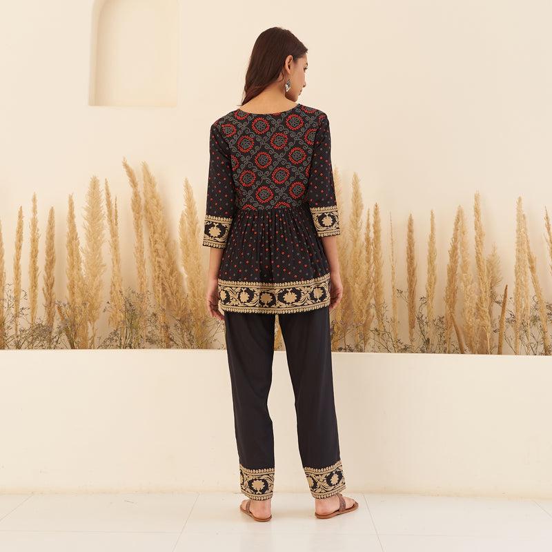 Black Bandhani Peplum Top with Pants