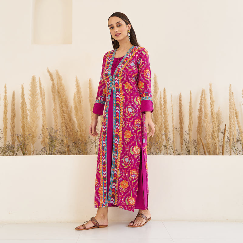 Wine Side Slit Dress with Long Shrug