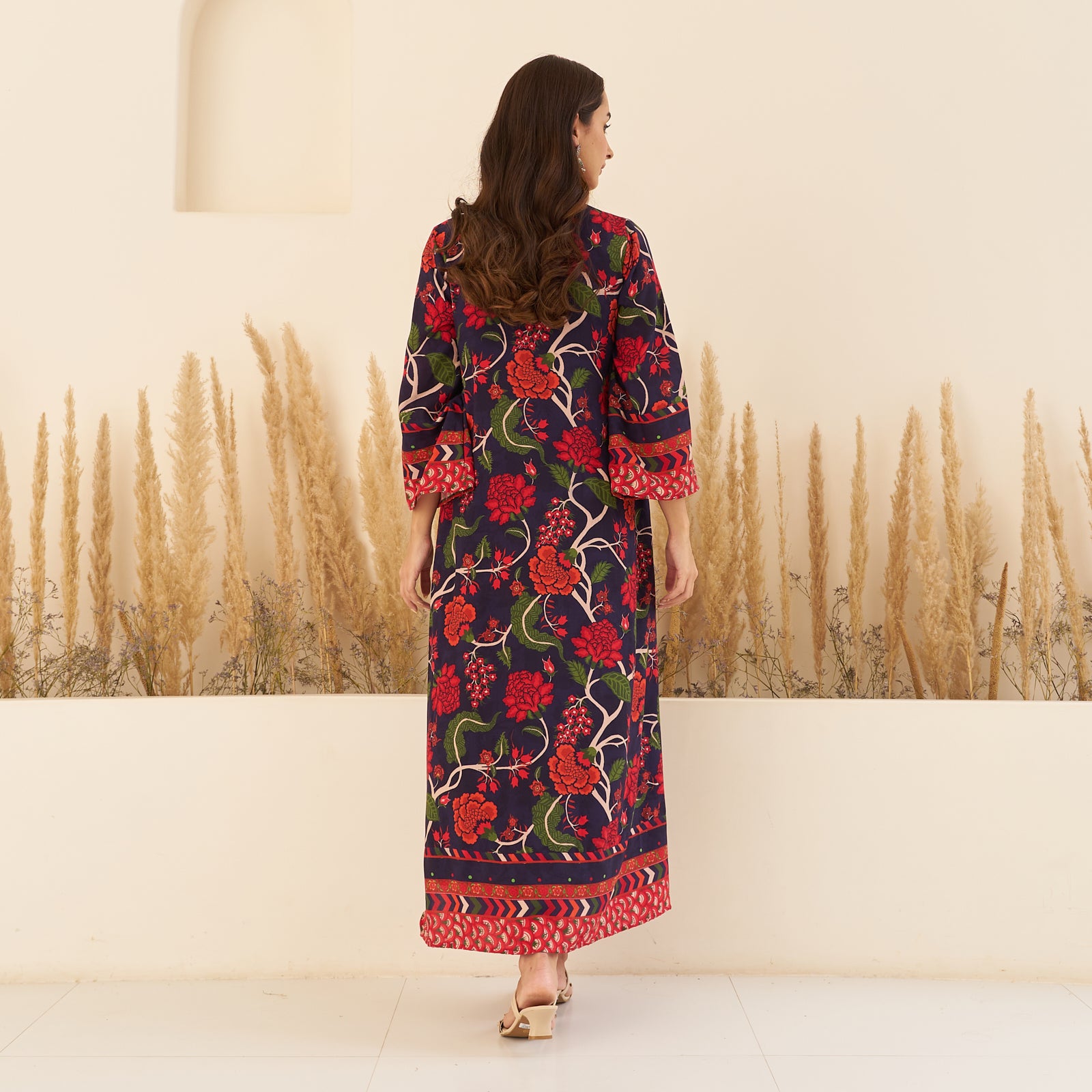 Buy Navy Blue A-Line Spaghetti Dress with Floral Shrug