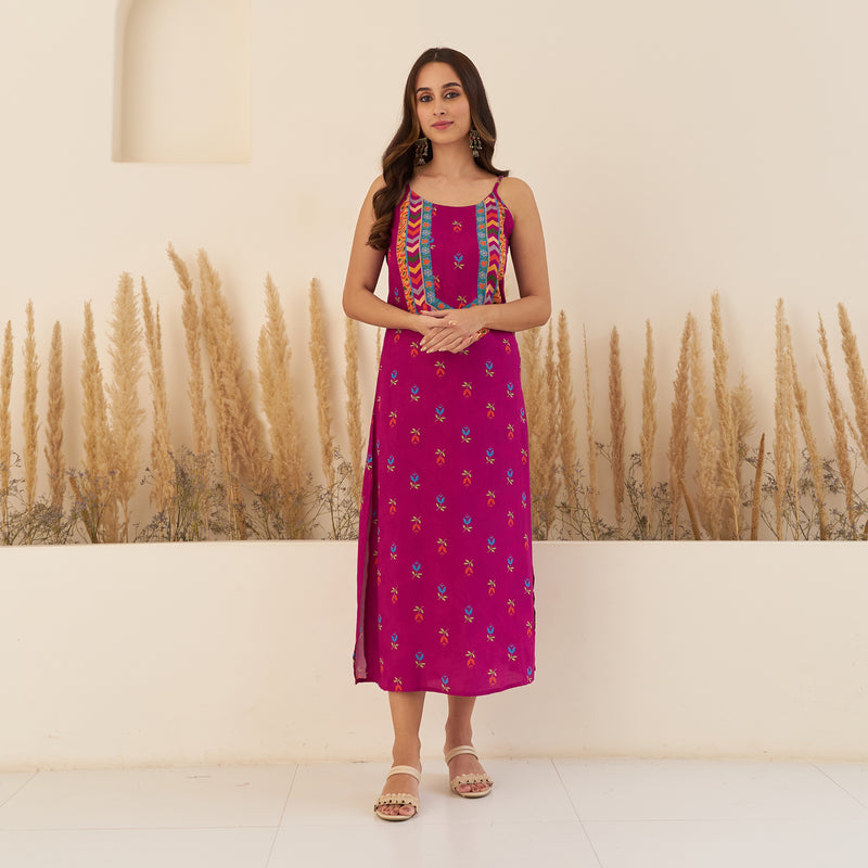 Wine A-Line Spaghetti Dress with Floral Shrug