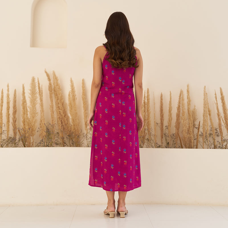 Wine A-Line Spaghetti Dress with Floral Shrug