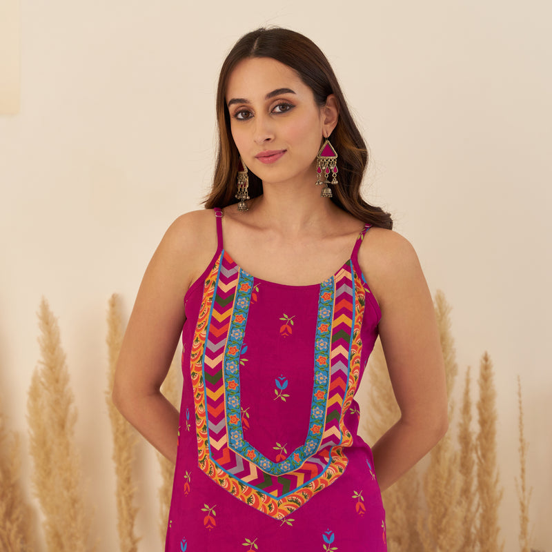 Wine A-Line Spaghetti Dress with Floral Shrug