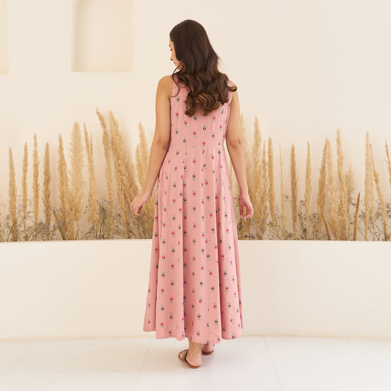 Baby Pink Floral Mandarin Collar Dress