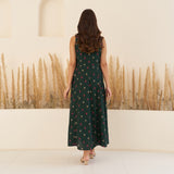 Emerald Green Floral Mandarin Collar Dress