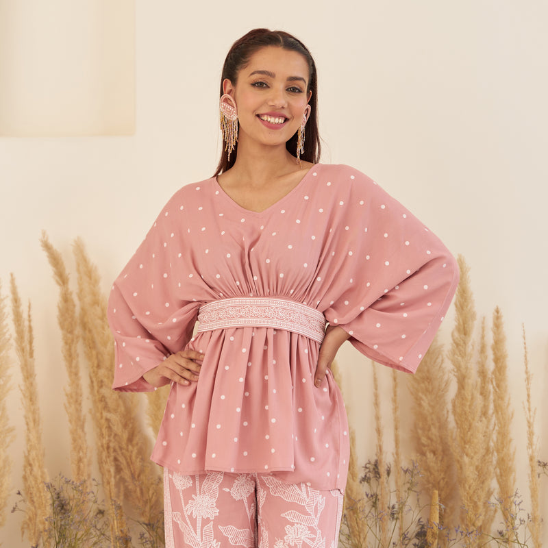 Baby Pink Gathered Top and Pant Set with Belt – Rustorange