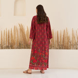 Maroon Spaghetti Drees with Long Floral Shrug