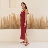 Maroon Spaghetti Drees with Long Floral Shrug