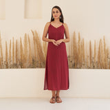 Maroon Spaghetti Drees with Long Floral Shrug