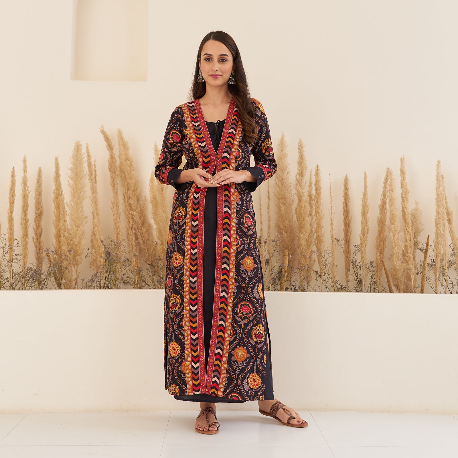 maxi dress with long shrug Buy Black Side Slit Dress with Long Shrug