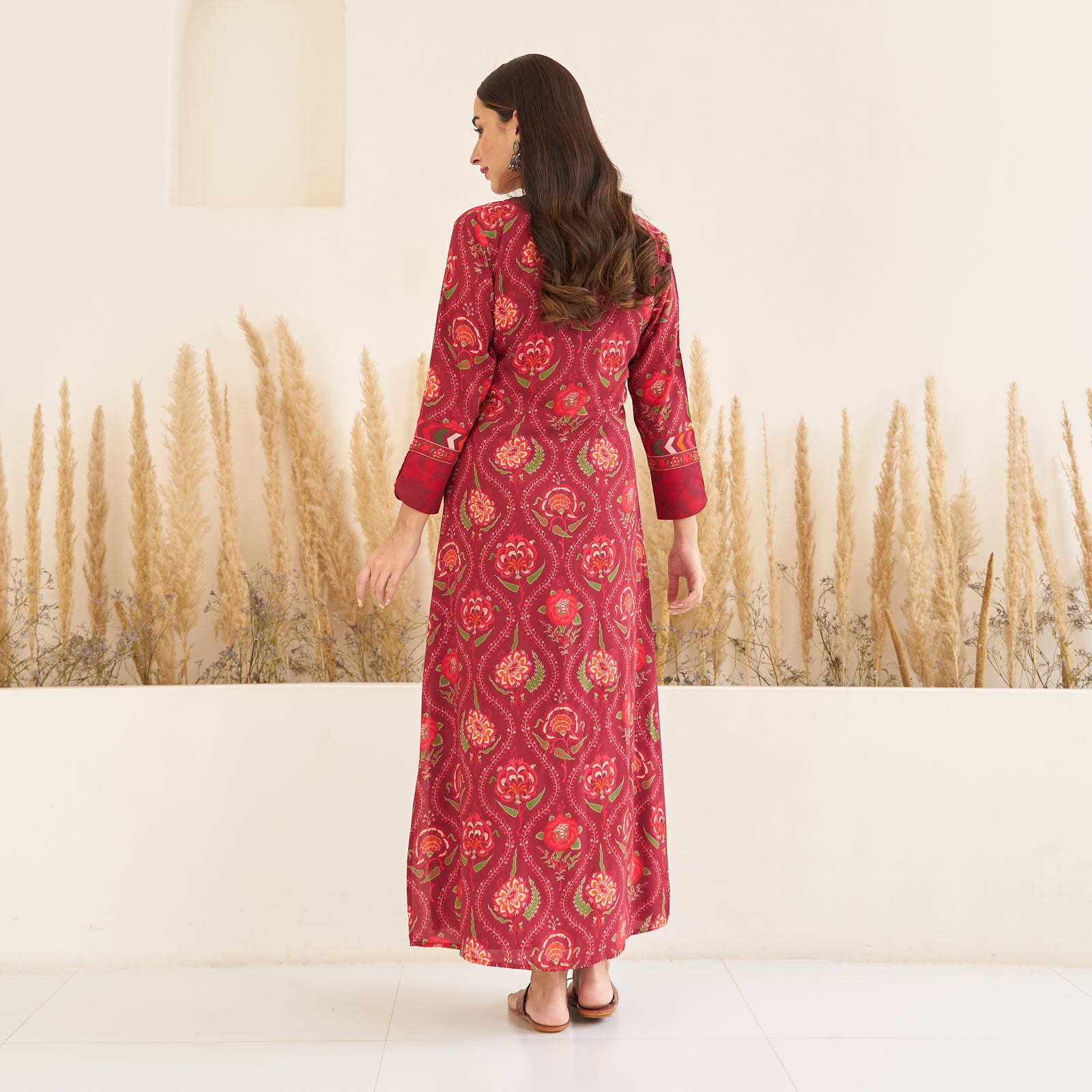 Buy Maroon Side Slit Dress with Long Shrug | Rustorange