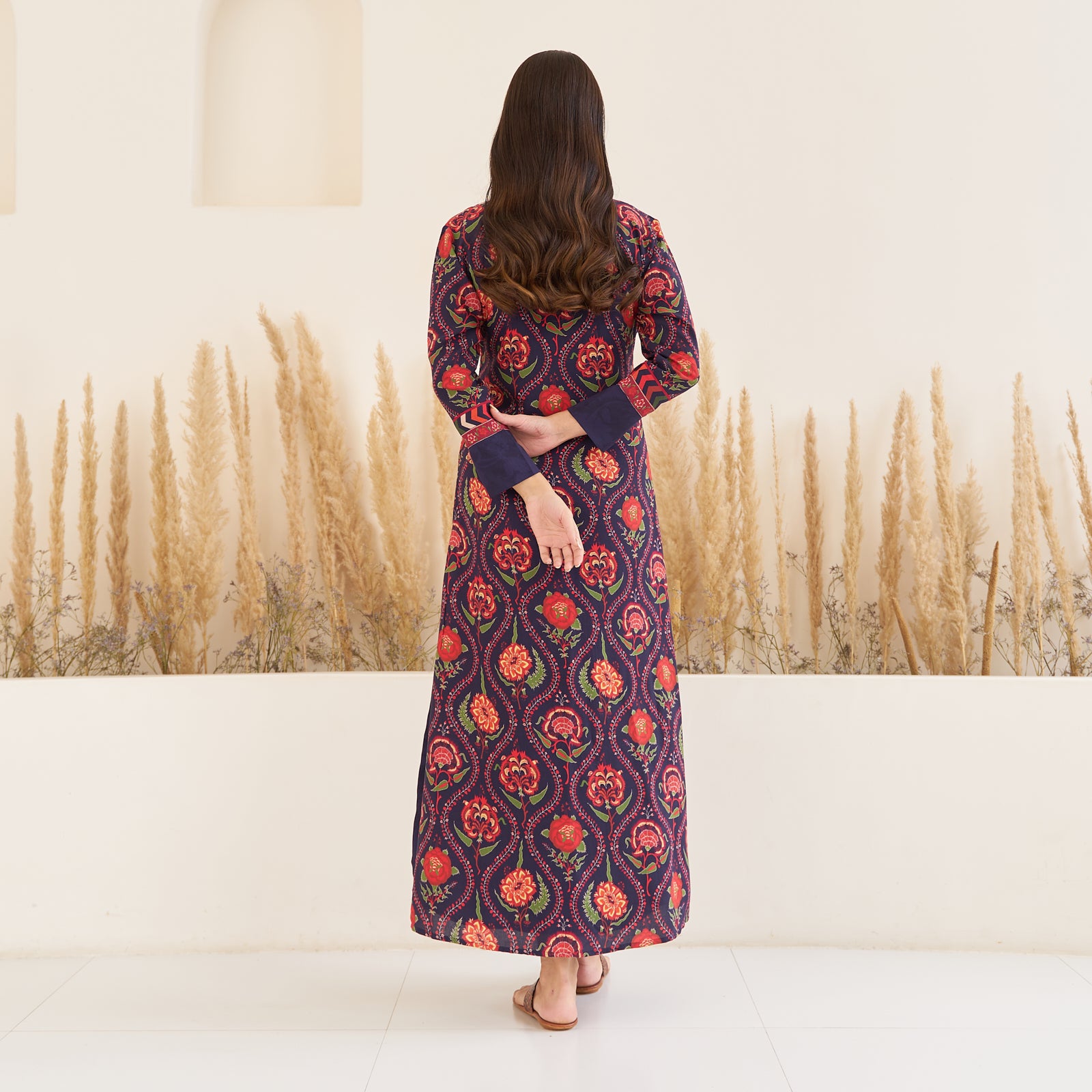 Buy Navy Blue Side Slit Dress with Long Shrug