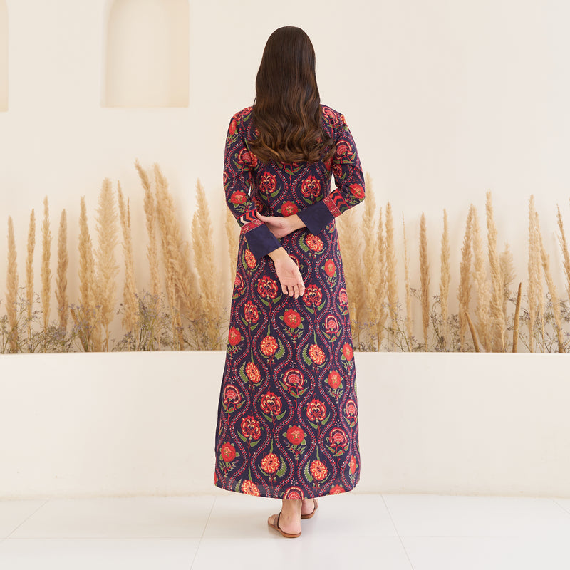 Buy Navy Blue Side Slit Dress with Long Shrug | Rustorange Buy Navy Blue Side Slit Dress with Long Shrug | Rustorange