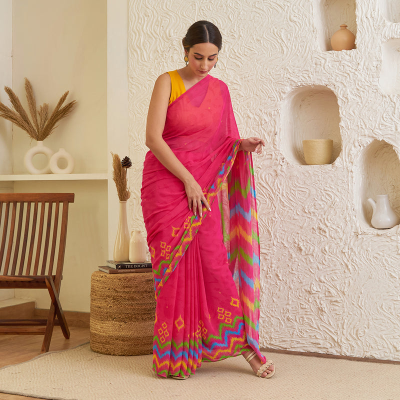 Pink Pure Georgette Printed Saree