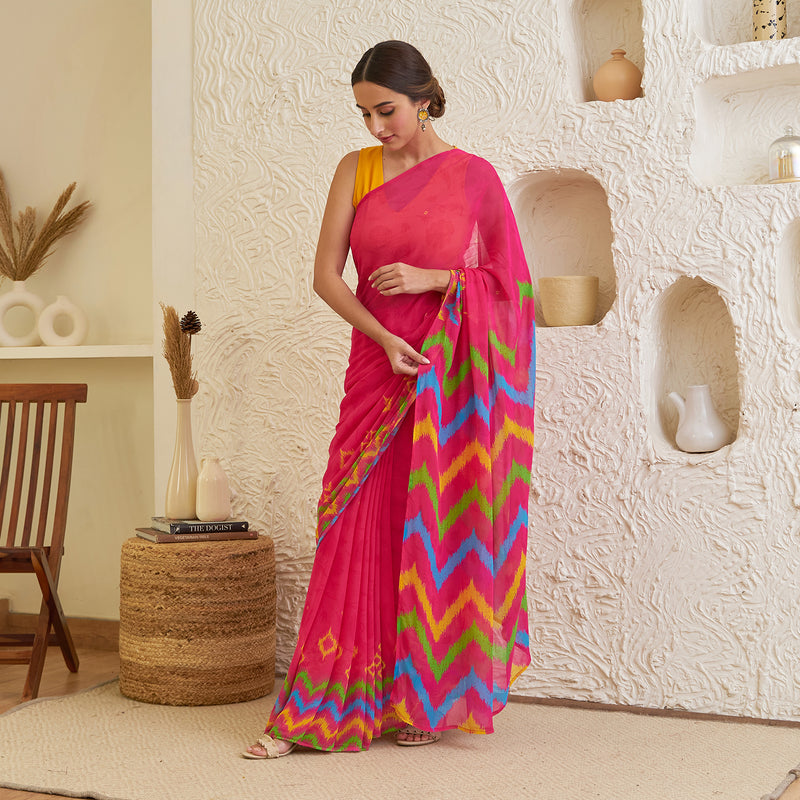 Pink Pure Georgette Printed Saree